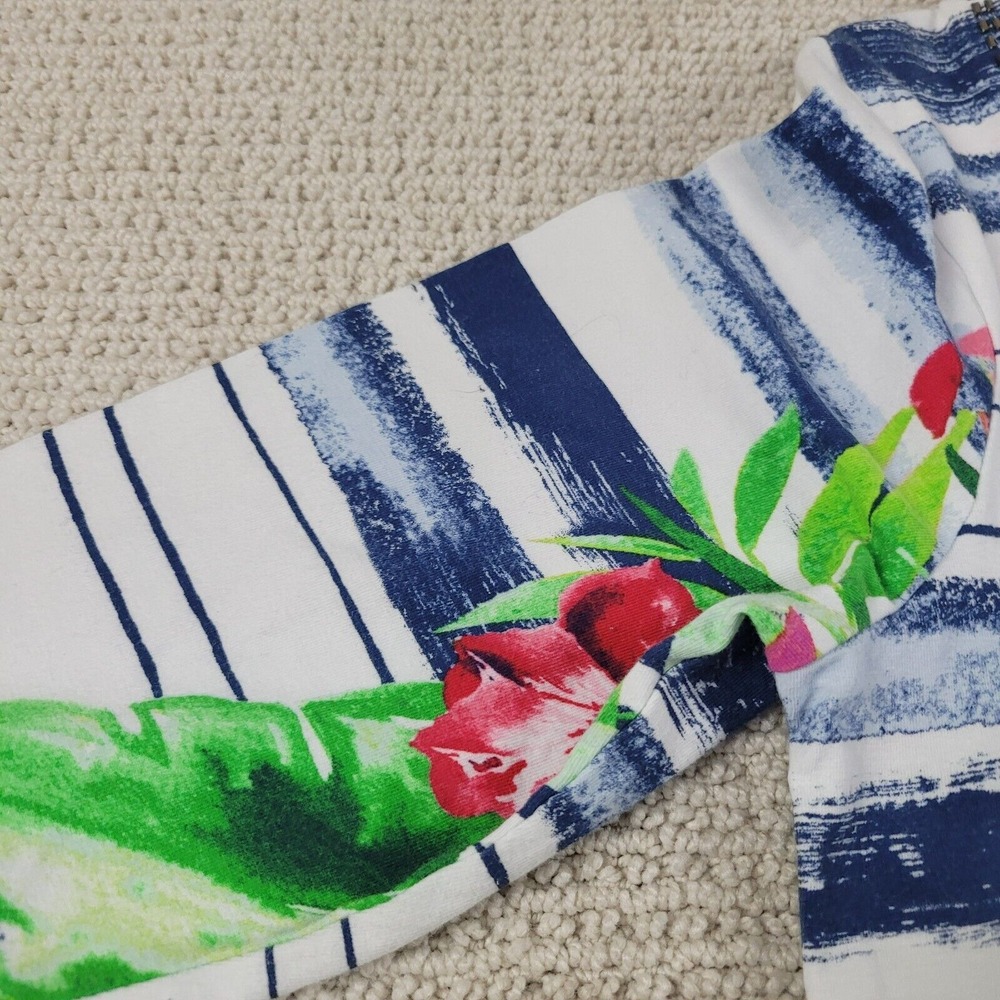 Onqe Casual Shirt Womens PM White Long Sleeve Casual Blouse Floral Graphic Print - Picture 4 of 8